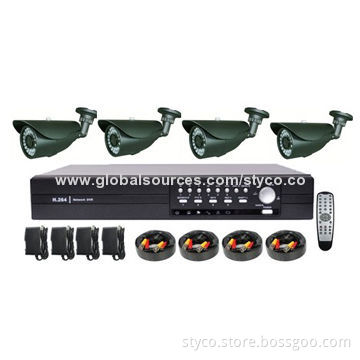 4-CH DVR Kits, D1 Resolution, Weatherproof IR Camera 700TVL 3.6 or 6mm Lens, Support Mobile View